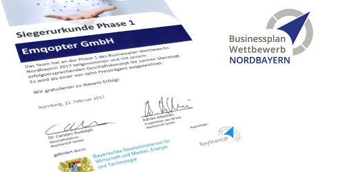 Emqopter ist Gewinner des BayStartUP Businessplan Wettbewerbs Nordbayern Phase 1.